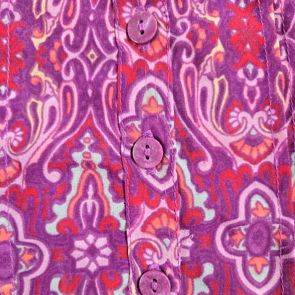 Coldwater Creek Purple Paisley Pleated Button-Up Blouse Boho Whimsigoth - Picture 5 of 8